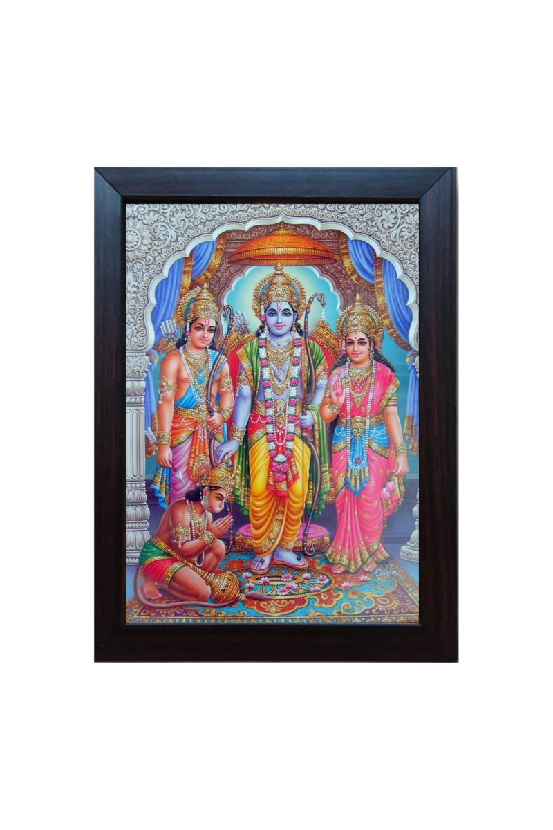 Hitech Bhagwan Shri Ram, Sita MATA, Lakshman Ji with Hanuman Ji Laminated Photo Frame for Table, Study & Living Room, Pooja, Gifts, Divine Blessings for Your Home