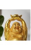 Laughing Buddha Set of 6 | Marble Resin Gold Feng Shui Buddha Statues for Home Decor, Office, Dining Room | Asian Gift Showpiece