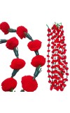 Hitech Sales 10 Woolen Artificial Long Marigold Fluffy Flower Garland Strings for Home Decoration, Pooja Mandir Decor Genda Phool for Wedding and Festivals, Diwali (40 inch) (Red)