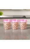 HiTechMart Airtight Plastic Storage Containers – Set of 3 | 800ml Each | Food Grade, BPA-Free | Transparent Jars with Pink Lids for Kitchen Storage | Ideal for Dry Fruits, Snacks & Pulses