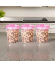 HiTechMart Airtight Plastic Storage Containers – Set of 3 | 800ml Each | Food Grade, BPA-Free | Transparent Jars with Pink Lids for Kitchen Storage | Ideal for Dry Fruits, Snacks & Pulses