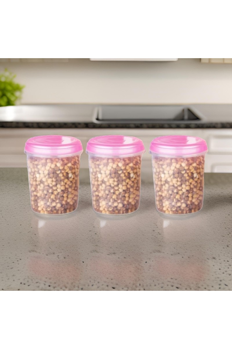 HiTechMart Airtight Plastic Storage Containers – Set of 3 | 800ml Each | Food Grade, BPA-Free | Transparent Jars with Pink Lids for Kitchen Storage | Ideal for Dry Fruits, Snacks & Pulses
