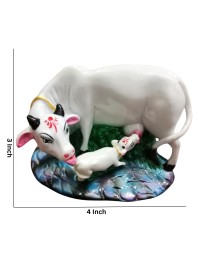 Hitech White Color Small Size Table Decor Religious Idol Cow & Calf Set