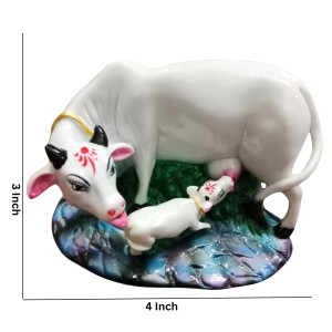 Hitech White Color Small Size Table Decor Religious Idol Cow & Calf Set