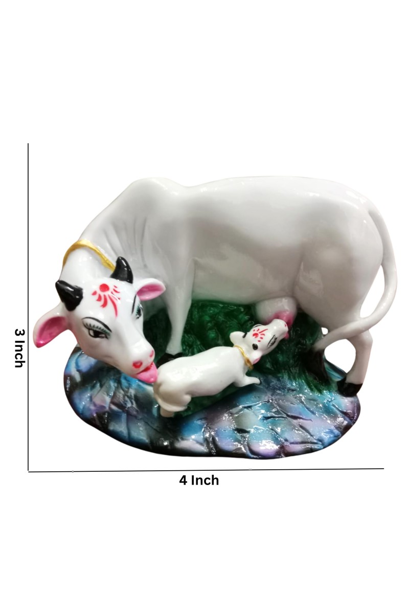 Hitech White Color Small Size Table Decor Religious Idol Cow & Calf Set
