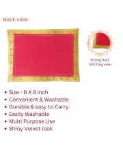 Velvet Pooja Aasan Cloth with Golden Border | Plain Chowki Mat for Puja Table, Home Mandir & Temple | Pack of 6 (6 x 8) Velvet Pooja Aasan Cloth with Golden Border | Plain Chowki Mat for Puja Table, Home Mandir & Temple | Pack of 6 (6 x 8)