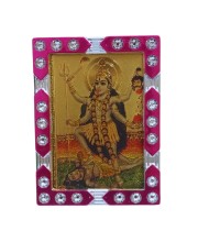 Hitech Sales Mini Decorative Goddess Kali Maa Photo Frame with Designing Border Religious Gift for Home, Office Décor and Card dasboard Small Temple Idol Frame for Worship (6 x 8 cm – 1 Pcs)