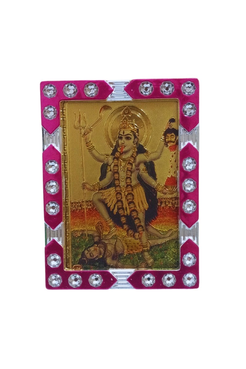 Hitech Sales Mini Decorative Goddess Kali Maa Photo Frame with Designing Border Religious Gift for Home, Office Décor and Card dasboard Small Temple Idol Frame for Worship (6 x 8 cm – 1 Pcs)