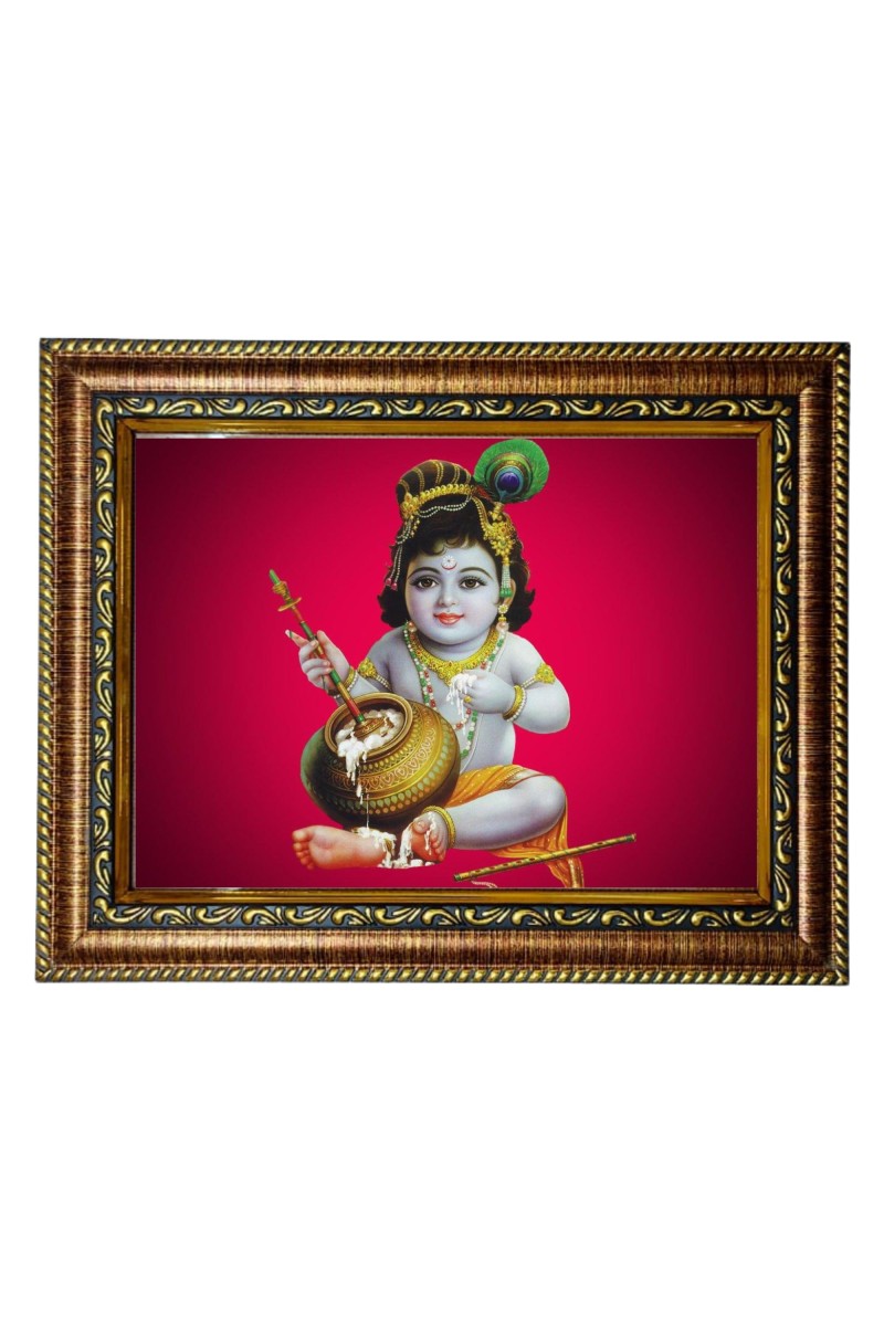 HiTech Sales Lord Krishna Baby Picture Bal Gopal Deity Divine with Yashoda MATA Mother Flute Childhood Image, Wall/Table, Study Room & Living Room, Gifts | PVC Frame & Front Face - Glass (9 x 7)