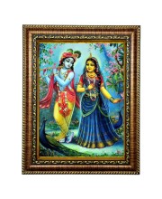 HiTech Sales Lord Radha Krishna Peacock Hindu Deity Together Wall Art and Peacock Themed for Office, Wall/Table, Study Room & Living Room, Gifts | PVC Frame & Front Face - Glass (9 x 7 in)