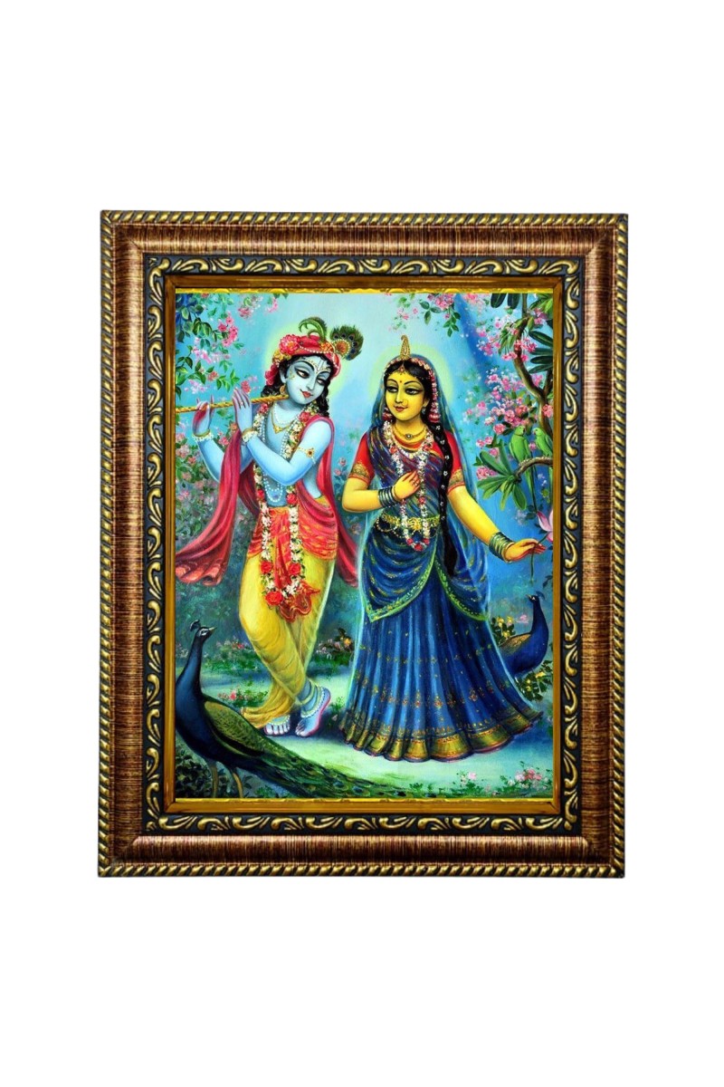 HiTech Sales Lord Radha Krishna Peacock Hindu Deity Together Wall Art and Peacock Themed for Office, Wall/Table, Study Room & Living Room, Gifts | PVC Frame & Front Face - Glass (9 x 7 in)