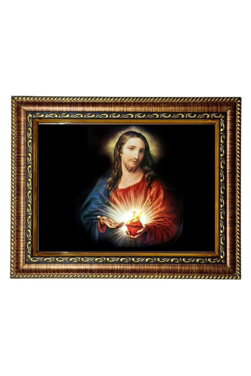 HiTech SalesSacred Heart of Jesus Photo Frame Deity Wall Art Sacred Heart Image icon Religious Deity for Office, Wall/Table, Study Room & Living Room, Gifts | PVC Frame & Front Face - Glass (9 x 7)
