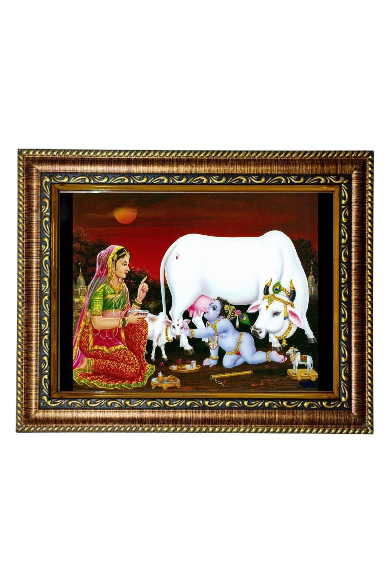 HiTech Sales Bal Gopal Drinking Milk Photo Frame Janmashtami Deity for Office, Wall/Table, Study Room & Living Room, Gifts | PVC Frame & Front Face - Glass (9 x 7)
