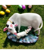 Hitech White Color Small Size Table Decor Religious Idol Cow & Calf Set