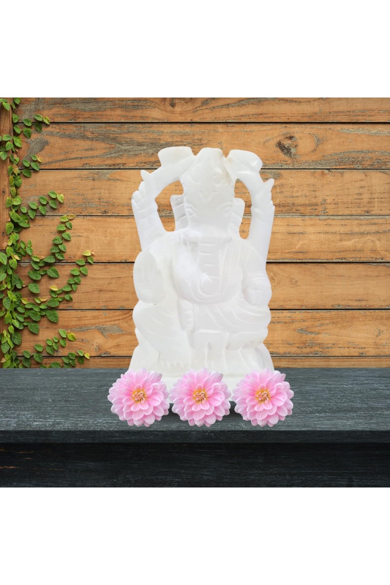 HiTechMart Handcrafted White Marble Lord Ganesha Idol | Vastu & Feng Shui Blessings | Home, Office & Temple Décor | Spiritual Gift for Pooja & Festivals - 9.5 cm