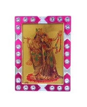 Hitech Sales Mini Decorative Hindu God Radha Krishna Photo Frame with Designing Border Religious Gift for Home, Office Décor and Card dasboard Small Temple Idol Frame for Worship (6 x 8 cm – 1 Pcs)