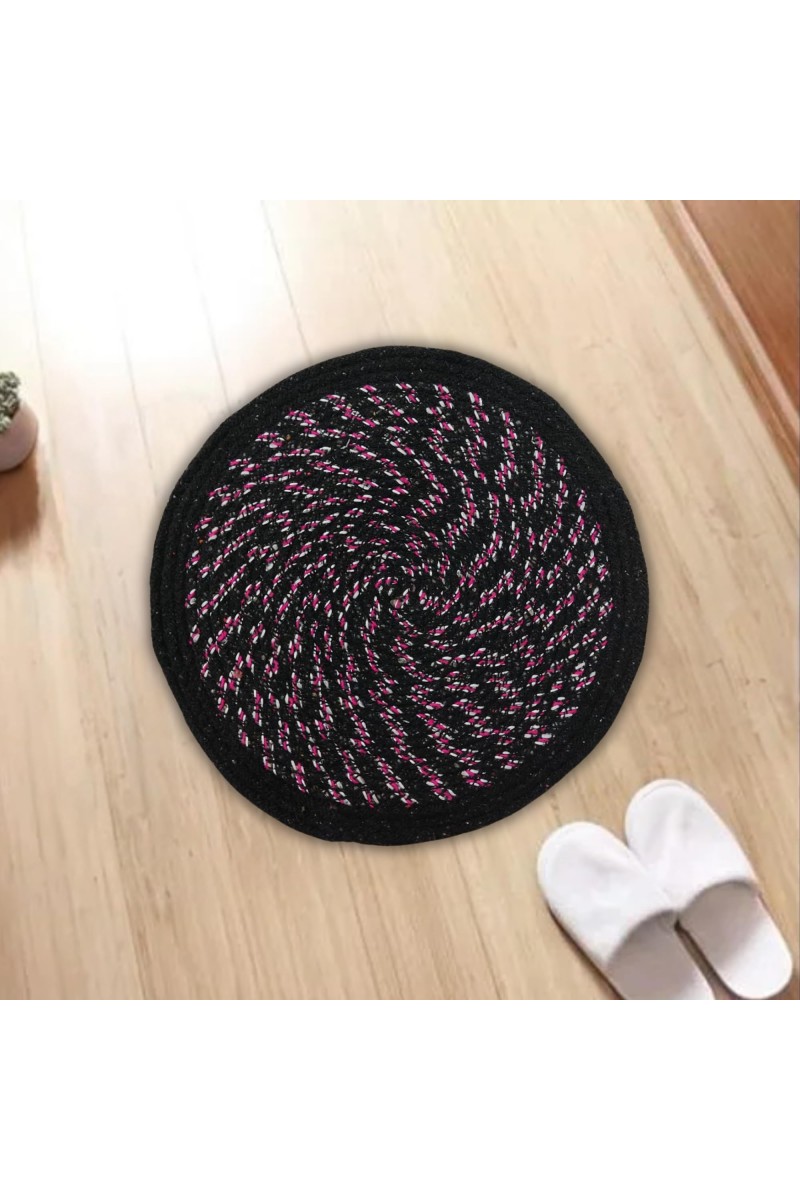 Hi Tech Sales Rugs, Cotton Door Mat (40X40cm) | Absorbent Microfibre Solid Bath Mat | Non Slip Mats for Bathroom, Bedroom, Kitchen, Door Mat, Floor Mat & Entrance | Pack of 1, Round Shape, Black