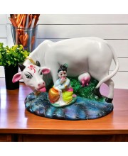 Hitech White Color Small Size Table Decor Religious Idol Cow & Gopal Set