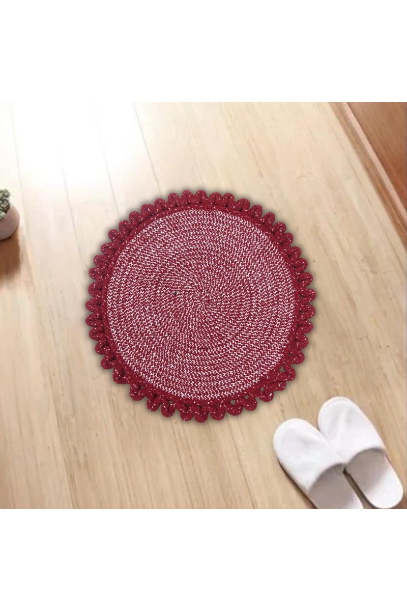 Hitech Rugs Durable Cotton Door Mat || Heavy Duty Indoor Outdoor Easy Clean Mats for Living Room, Bathroom, Kitchen, Entrance (Pack of 1, Round Shape, Red)
