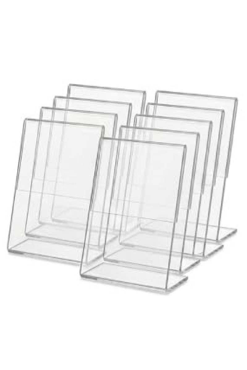 Clear Acrylic L Shape Display Stand 9.5 x 7 cm – Transparent Photo Holder, Price Tag Holder, Table Sign Display Stand for Shop Counter, Office Desk, Restaurant Menu & Photo Frame (10)