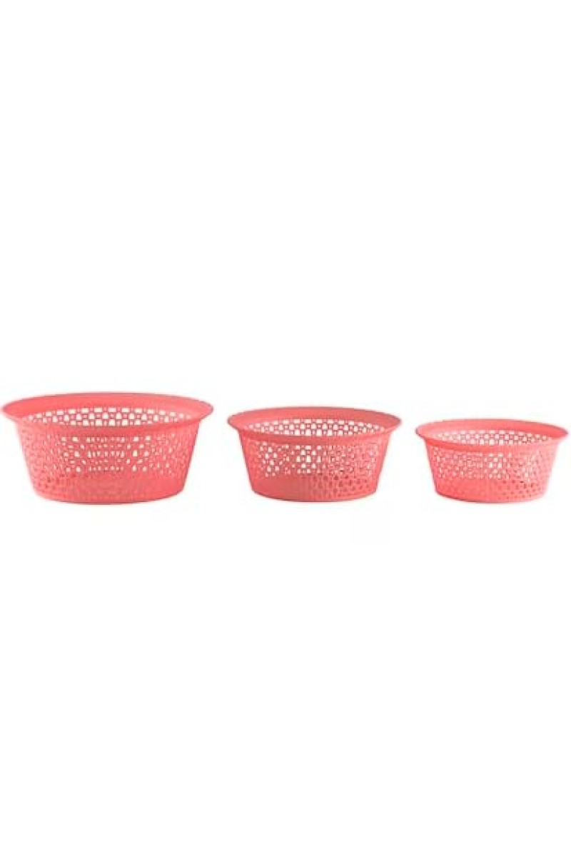 Hitech Home One Desire Pink Plastic Basket (Set of 3)