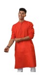 Men’s Cotton Kurta – Traditional Ethnic Wear Long Sleeve Kurta Pajama for Festivals, Puja, Wedding & Casual Wear – Orange