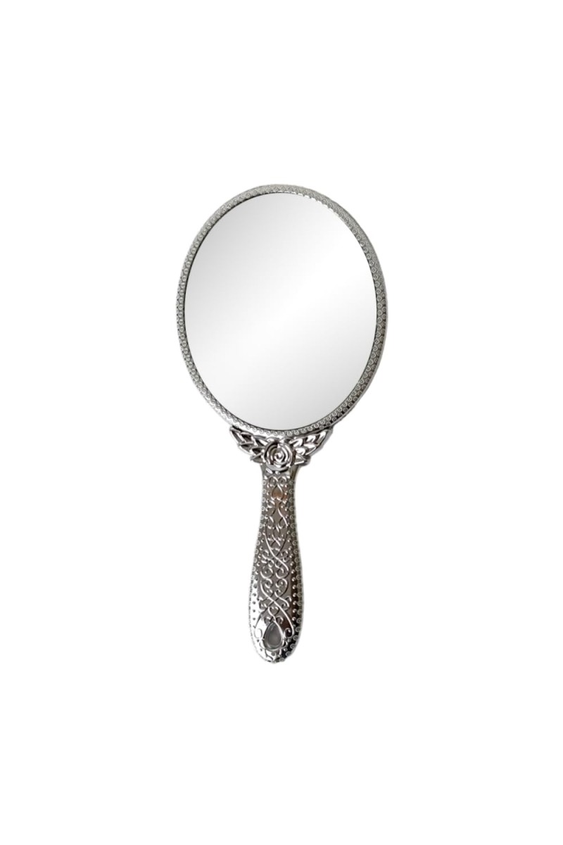 Makeup Plastic Portable Hand Mirror | Compact Handheld Mirror for Travel, Beauty, and Daily Use (Silver)