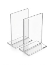 Transparent Acrylic T Shape Display Stand (8 × 6 × 4 cm) – Clear Photo Holder, Price Tag Holder, Table Sign Holder for Shop Counter, Office Desk, Menu Card & Photo Display (pack of 2)