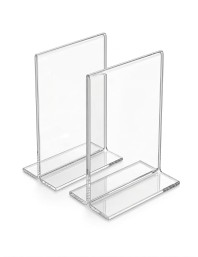 Transparent Acrylic T Shape Display Stand (8 × 6 × 4 cm) – Clear Photo Holder, Price Tag Holder, Table Sign Holder for Shop Counter, Office Desk, Menu Card & Photo Display (pack of 2)