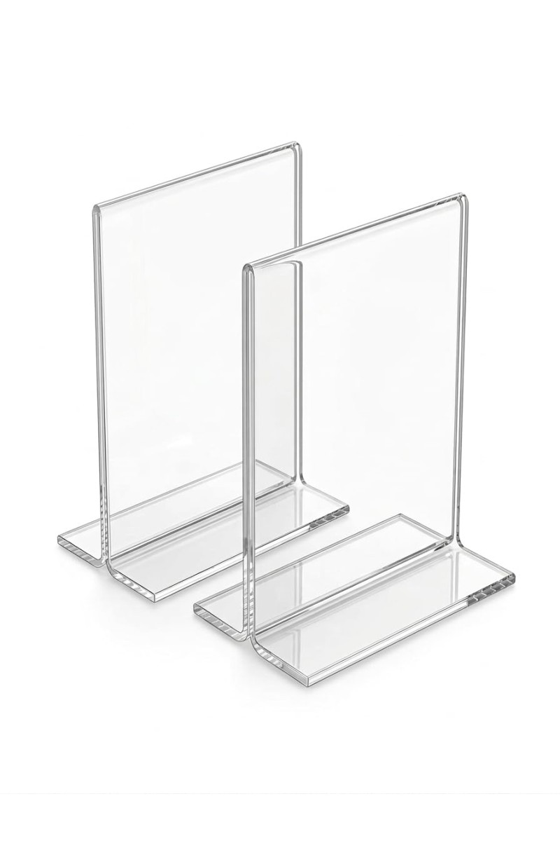 Transparent Acrylic T Shape Display Stand (8 × 6 × 4 cm) – Clear Photo Holder, Price Tag Holder, Table Sign Holder for Shop Counter, Office Desk, Menu Card & Photo Display (pack of 2)