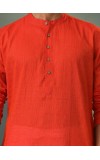 Men’s Cotton Kurta – Traditional Ethnic Wear Long Sleeve Kurta Pajama for Festivals, Puja, Wedding & Casual Wear – Orange