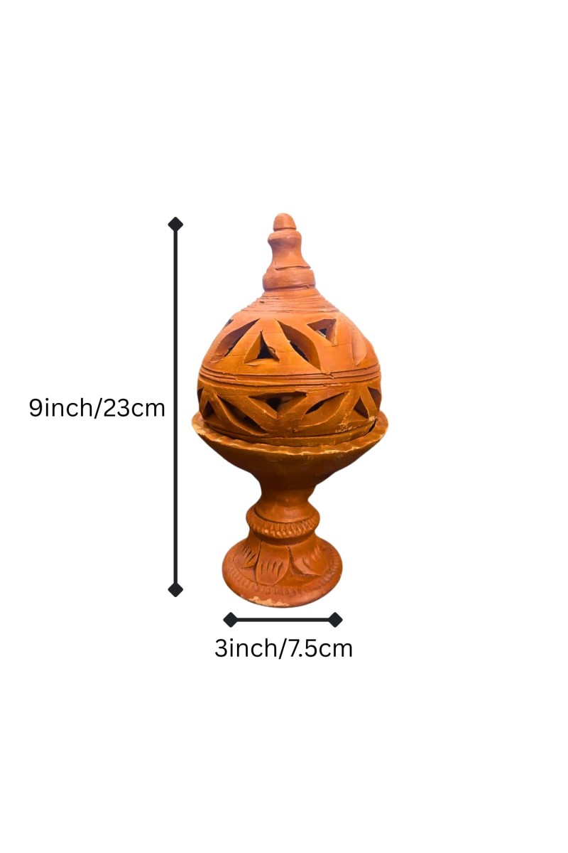 Clay Terracotta Diya for Puja & Diwali | Handmade Earthen Oil Lamp for Home Temple, Festival & Spiritual Décor (23inch/7.5cm)