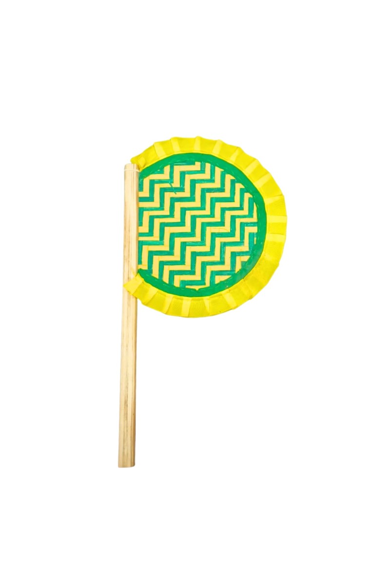 Handmade Bamboo Hand Fan (Hatpakha) – Traditional Hand-Painted Handheld Fan for Cool Air, Home Décor, Festivals & Puja | Eco-Friendly Travel Fan (14.5 × 8.2 cm) (Yellow)