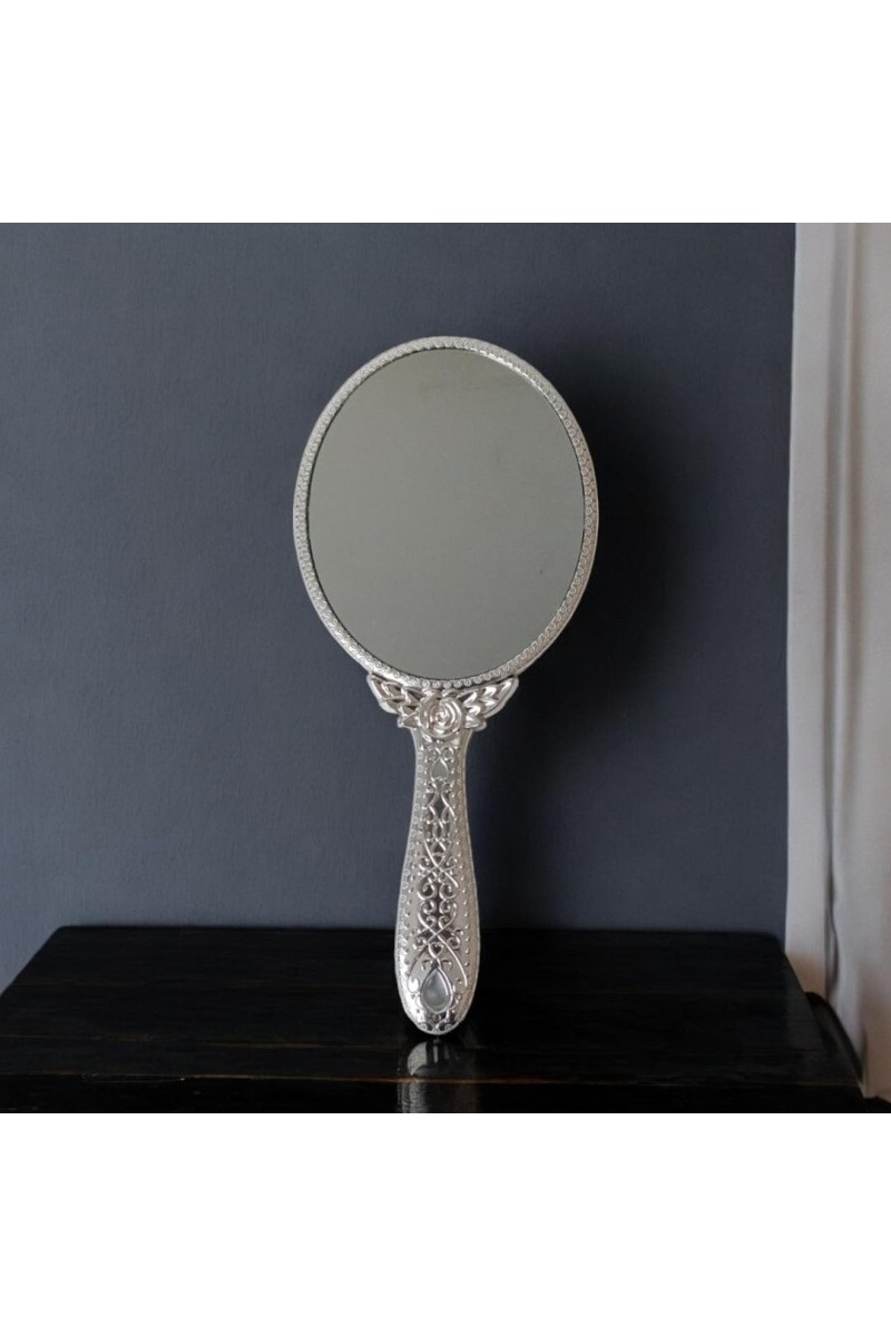 Oval Silver-Plated Plastic Hand Mirror, Medium Size - Portable Mirror for Makeup, Travel, and Daily Use | Pack of 1