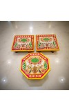 HiTechMart Makrana Marble Puja Chowki Combo Set – Hand-Painted Meenakari & Kundan Work Bajot/Singhasan for Mandir, Festival, Vrat, Decorative Pooja Platform for Idols & Gift Purpose