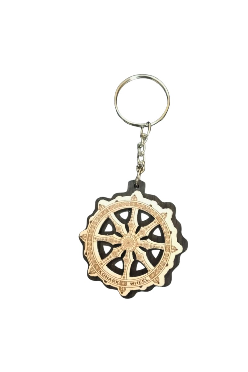 Wooden Wheel Key Chain | Sun Temple Chakra Design Key Ring | Odisha Handicraft Religious Souvenir Gift (wooden wheel keychain)