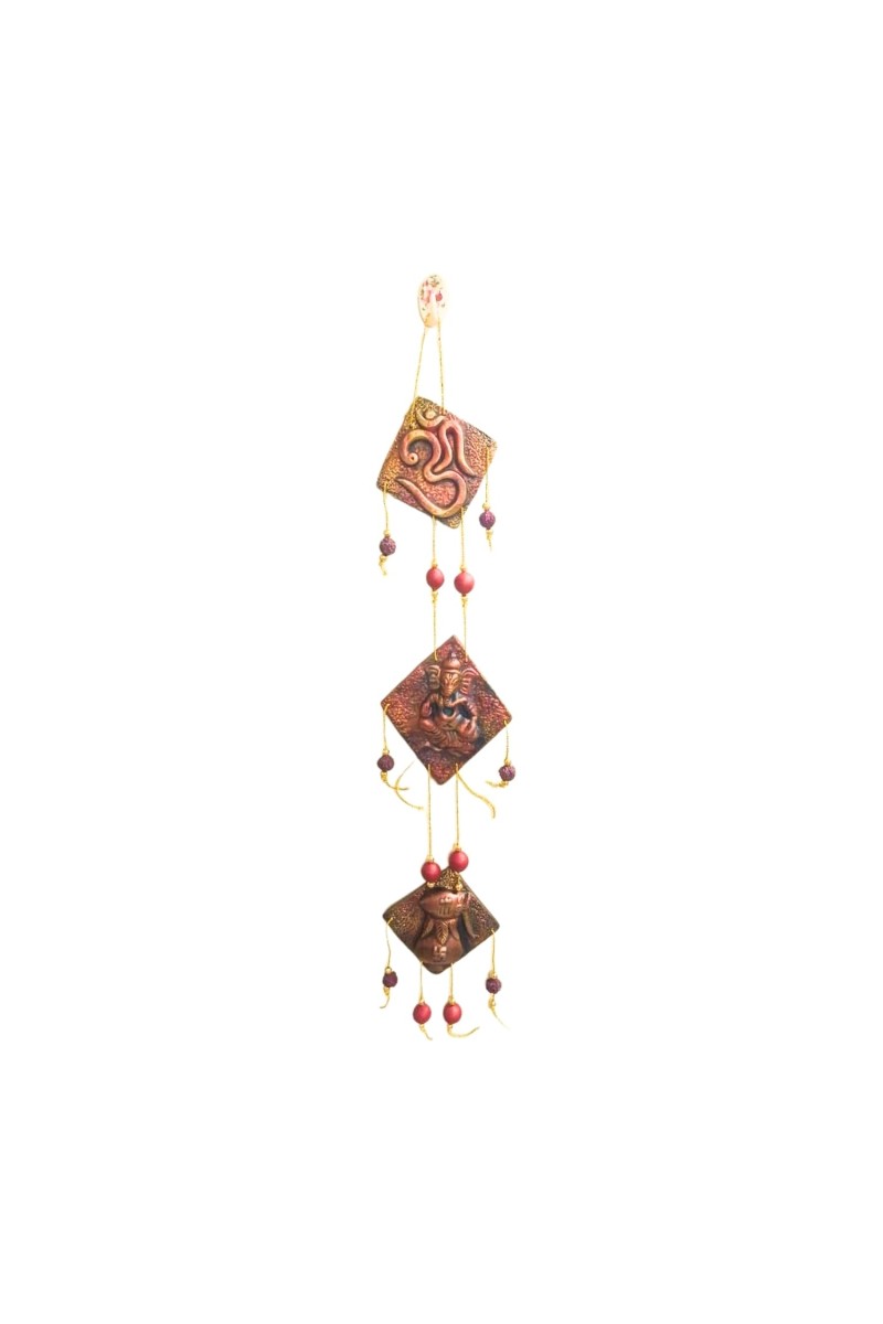 Hindu Wall Hanging Decorative Showpiece with Om & Ganesha | Spiritual Door Hanging for Home Temple, Pooja Room & Living Room Décor (Triangular)