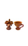 Panch Pradeep with Dhunuchi Combo - Traditional Handcrafted Terracotta 5-Lamp Oil Holder & Incense Holder for Pooja, Religious Ceremonies, Diwali, and Festivals