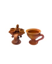 Panch Pradeep with Dhunuchi Combo - Traditional Handcrafted Terracotta 5-Lamp Oil Holder & Incense Holder for Pooja, Religious Ceremonies, Diwali, and Festivals