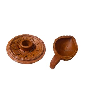 Handcrafted Terracotta Dhoop Daani Stand with Diya Pradeep - Traditional Indian Incense Holder & Oil Lamp for Pooja, Meditation, and Home Decor, Religious Rituals