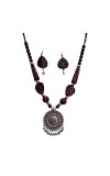 Handmade Beaded Necklace Set for Women with Oxidised Silver Pendant & Matching Earrings | Tribal Ethnic Jewellery | Boho Statement Necklace for Festive & Casual Wear