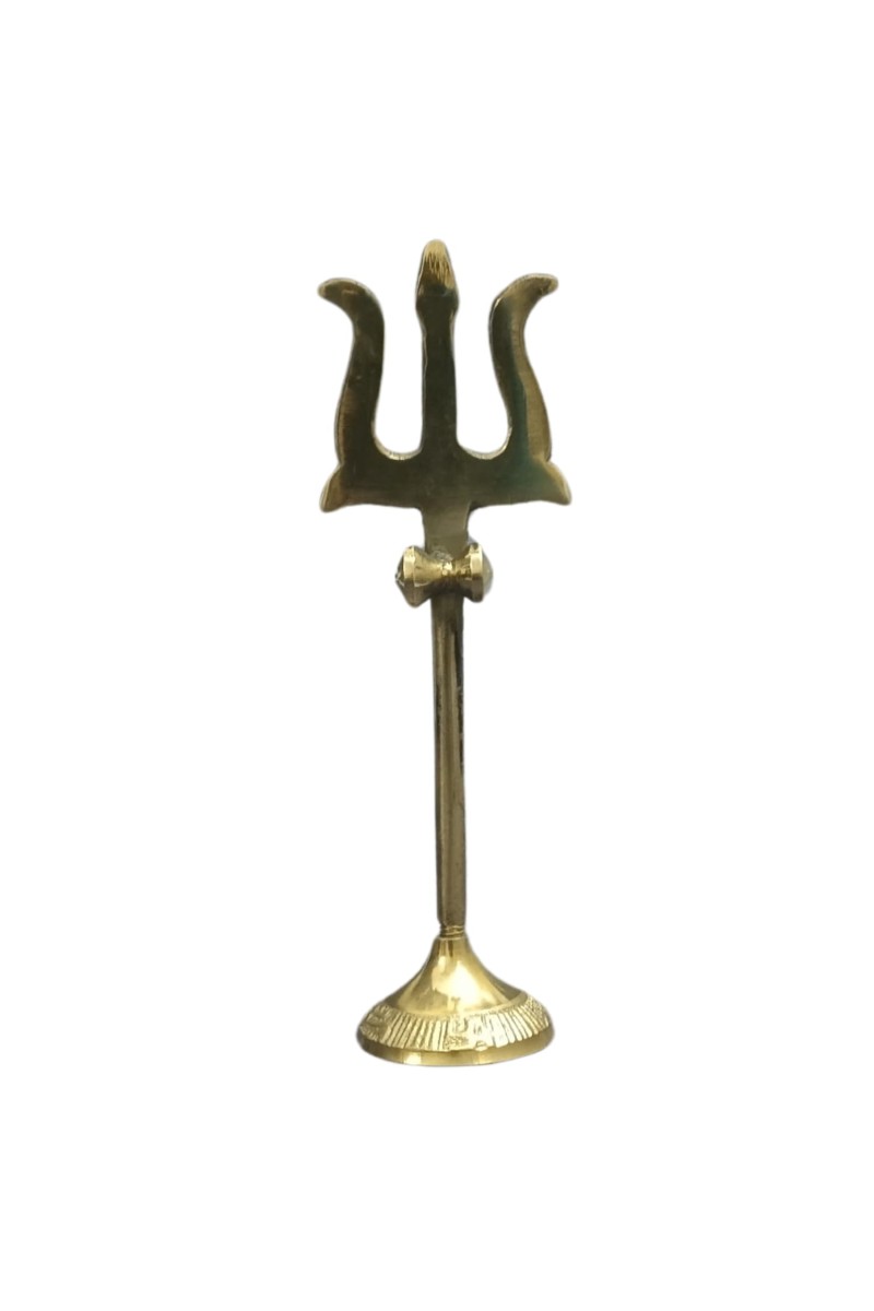 HiTechMart Handcrafted Brass Trishul Stand – Divine Hindu Trident for Puja, Home Temple & Spiritual Décor – Durable & Auspicious Religious Symbol for Lord Shiva Worship