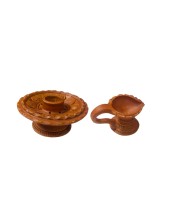 Handcrafted Terracotta Dhoop Daani Stand with Diya Pradeep - Traditional Indian Incense Holder & Oil Lamp for Pooja, Meditation, and Home Decor, Religious Rituals