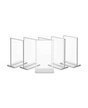 Transparent Acrylic T Shape Display Stand (8 × 6 × 4 cm) – Clear Photo Holder, Price Tag Holder, Table Sign Holder for Shop Counter, Office Desk, Menu Card & Photo Display (pack of 5)