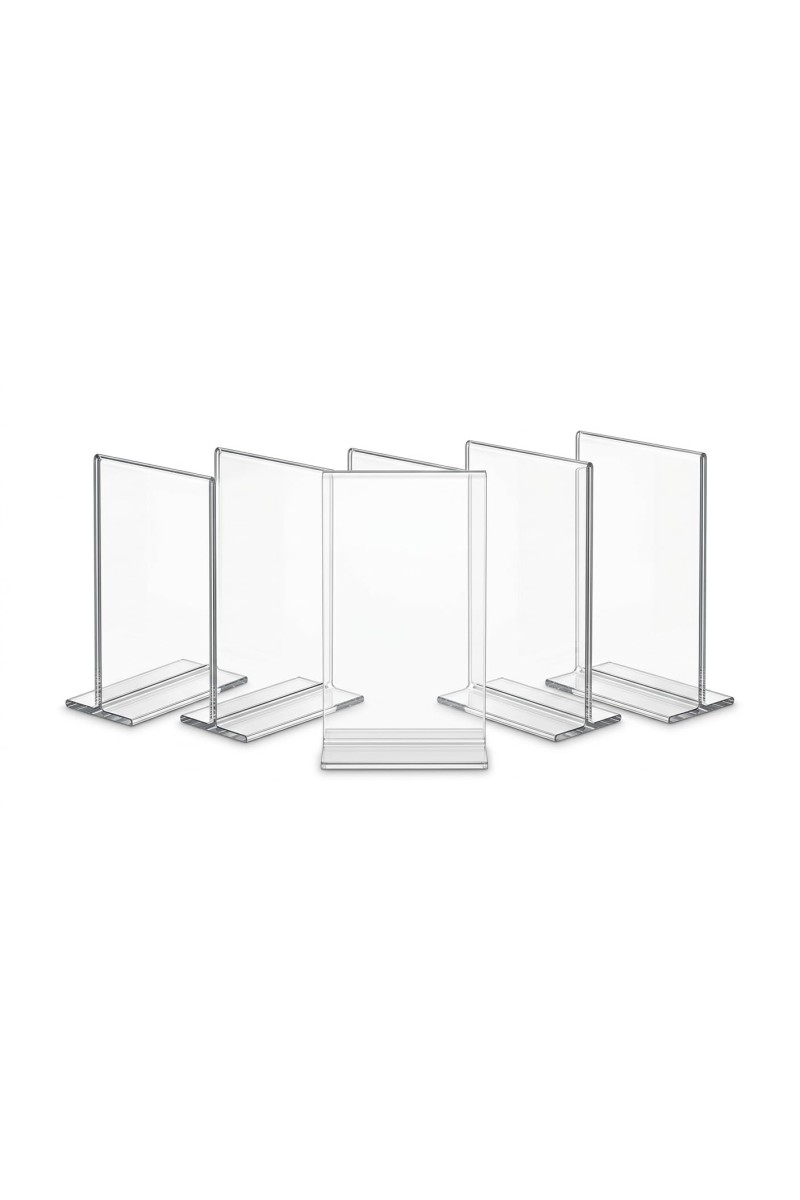 Transparent Acrylic T Shape Display Stand (8 × 6 × 4 cm) – Clear Photo Holder, Price Tag Holder, Table Sign Holder for Shop Counter, Office Desk, Menu Card & Photo Display (pack of 5)