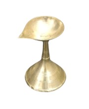 HiTechMart Traditional Brass Gacha Diya with Stand for Puja - Pital Gacha Prodeep or Pradip, Golden Finish