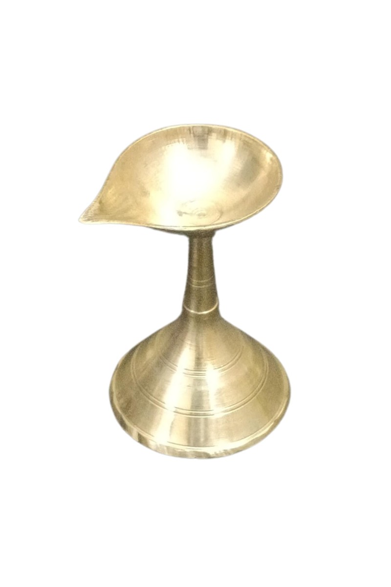 HiTechMart Traditional Brass Gacha Diya with Stand for Puja - Pital Gacha Prodeep or Pradip, Golden Finish