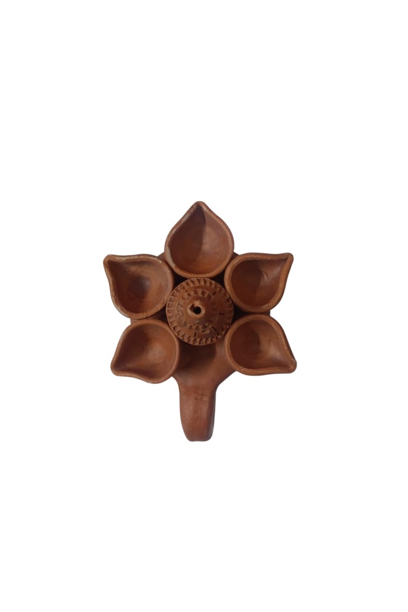 Handicrafts Handmade Traditional Terracotta Pancha Pradeep (Pancha Diya) with Dhoop Stand for Diwali and Puja – Perfect for Home Décor