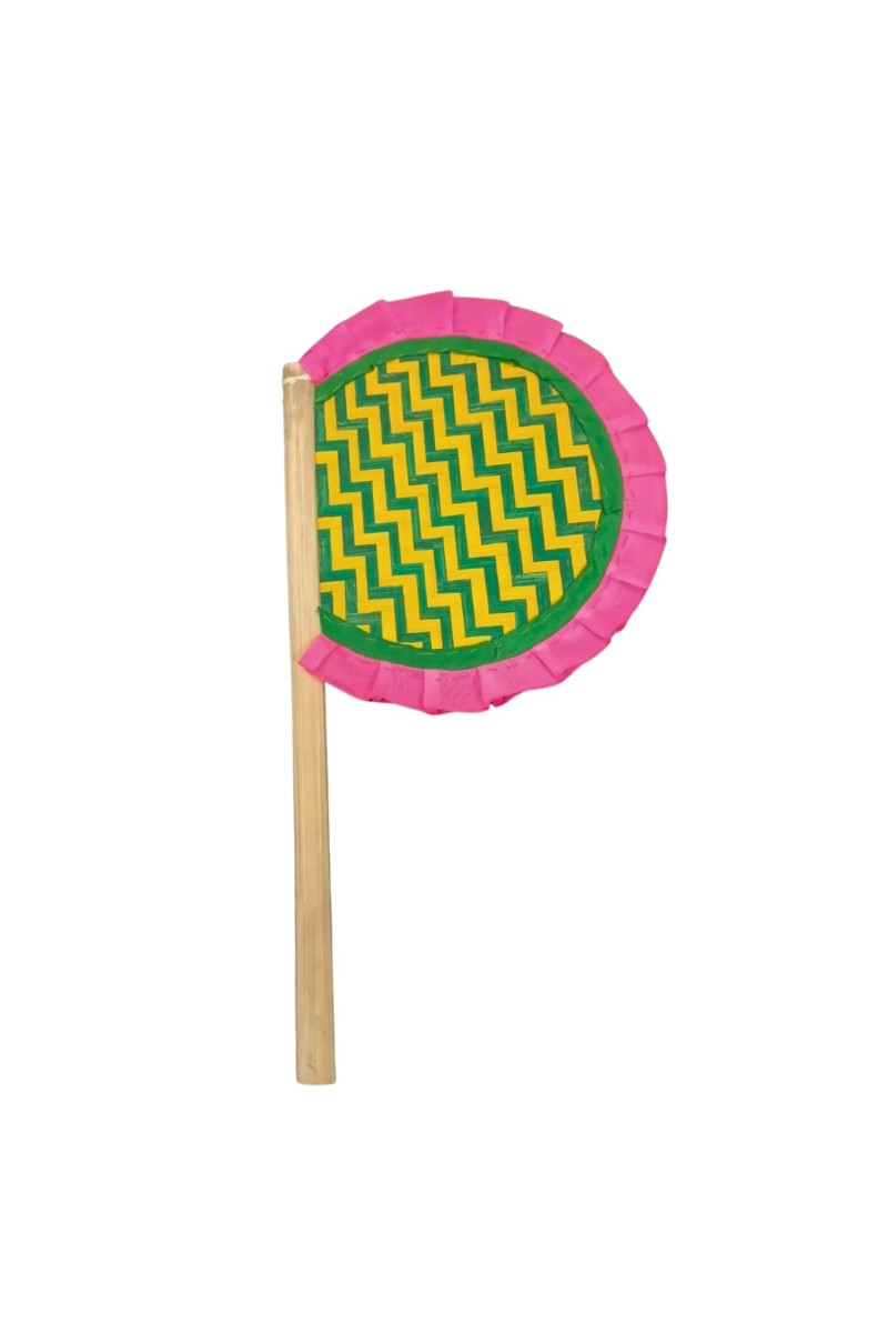 Handmade Bamboo Hand Fan (Hatpakha) – Traditional Hand-Painted Handheld Fan for Cool Air, Home Décor, Festivals & Puja | Eco-Friendly Travel Fan pink (14.5 × 8.2 cm)