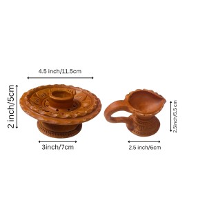 Handcrafted Terracotta Dhoop Daani Stand with Diya Pradeep - Traditional Indian Incense Holder & Oil Lamp for Pooja, Meditation, and Home Decor, Religious Rituals